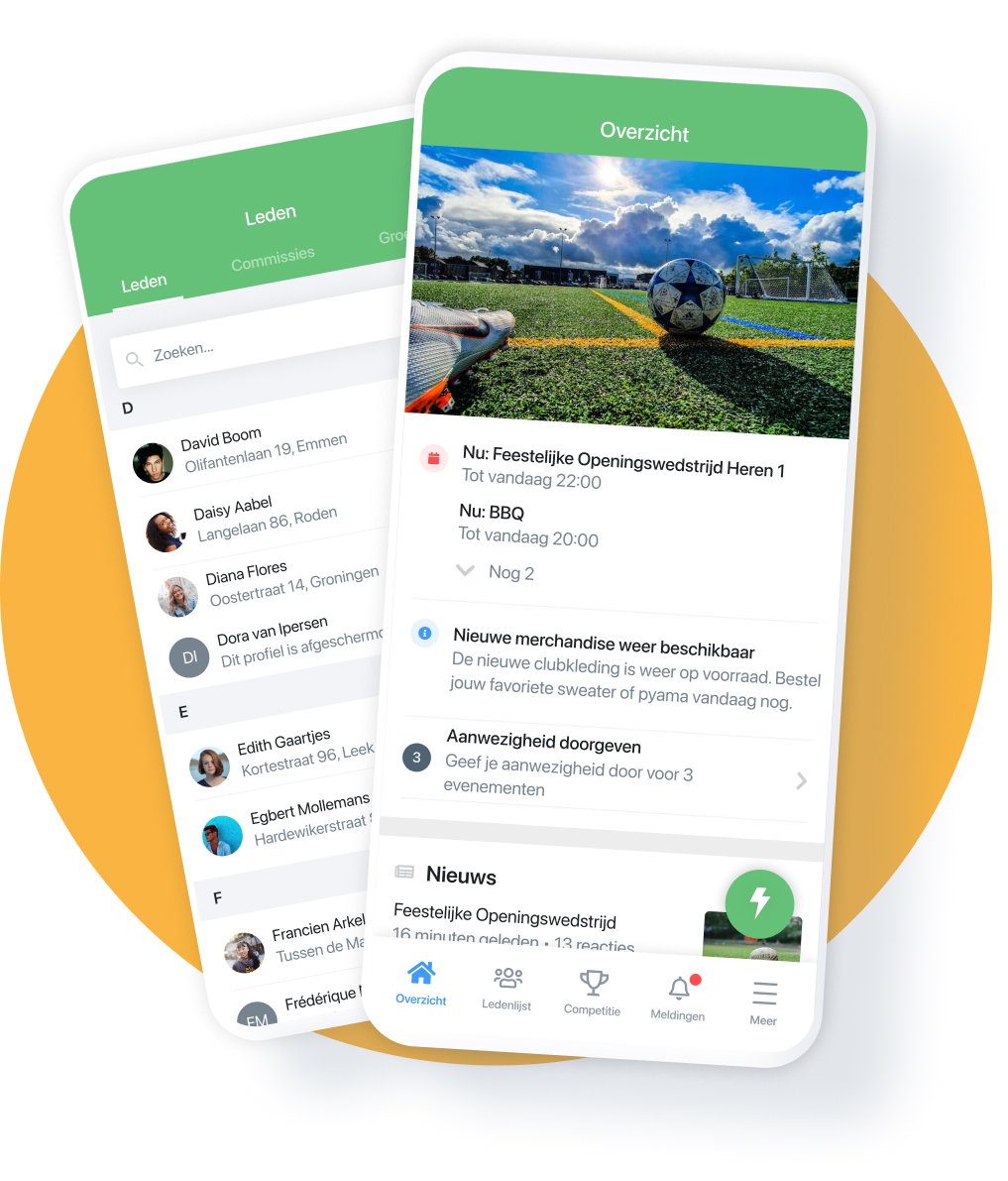 Voorbeeld communiceren sportvereniging app