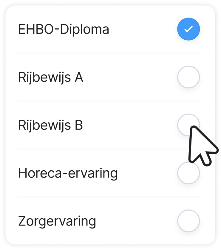 Interesses en kwalificaties in de Socie Taken App